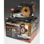 Evolution 210mm TCT multi material cutting compound mitre saw, in box, probably unused