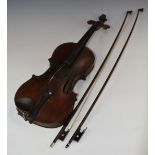 Antonio Stradivarius copy violin, with label bearing date 1690, having two piece 36cm back,