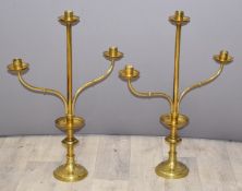 Pair of ecclesiastical brass candelabras, h58cm