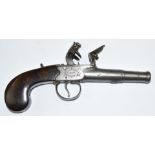 English London made flintlock coat or pocket pistol with engraved lock and trigger guard, thumb