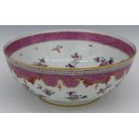 A 19thC porcelain rose pedestal bowl decorated with flowers, diameter 25.5cm, H12.5cm