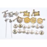 Three pairs of Chinese silver gilt cufflinks with character decoration and ten silver Chinese