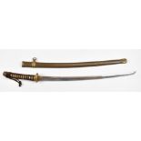 Japanese Katana Samurai sword with hammered and embossed copper kashira with applied silver family