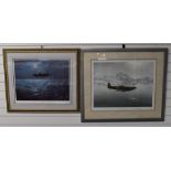 Two Gerald Coulson signed prints 'Guardian Spirit' Spitfire and biplane in flight limited edition