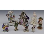 Collection of porcelain figures including continental, Dresden, Worcester etc, tallest 13cm