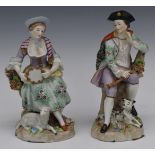 Sitzendorf pair of figures of musicians with dog and lamb, H21cm