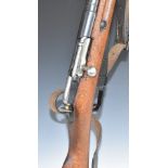 Russian Mosin Nagant 7.62mm bolt-action carbine rifle with adjustable sights, breech stamped with