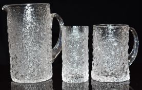 A collection of Geoffrey Baxter designed Whitefriars Glacier glassware comprising water set with jug
