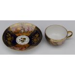 Meissen cabinet cup and saucer decorated with mounted riders, H5.5cm