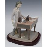 Lladro Young Beethoven signed figure, with certificate and wooden plinth, H24cm