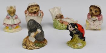 Six Royal Albert Beatrix Potter figures including Diggory Diggory Delvet and Mother Ladybird etc