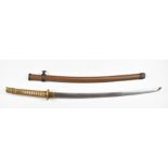 Japanese Katana Samurai sword with signed and dated blade, hammered and embossed kashira, shagreen