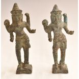 Pair of antique cast metal Indian deities, 9.5cm tall.