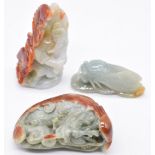 Three Chinese carved jade / hardstone fish, bird and cicada figures, tallest 4.5cm