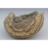 Claudi Casanovas (b1956) stoneware shell dish with striated decoration, D27 x H16.5cm