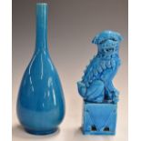 Chinese 19thC pedestal bottle vase with turquoise glaze together with a Dog of Fo figure with