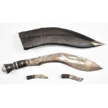Kukri knife with India etched to 22cm blade, with sheath. PLEASE NOTE ALL BLADED ITEMS ARE SUBJECT