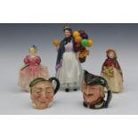 Royal Doulton figurines and character jugs including Biddy Penny Farthing, Sweeting, Granny's