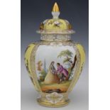 Dresden covered vase decorated with Watteau scenes, H34cm