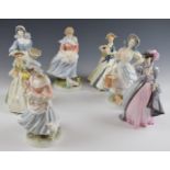 Seven Royal Worcester figurines including a set of four Old Country Ways, tallest 22cm