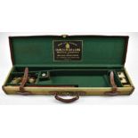 Charles Hellis & Sons leather and canvas bound shotgun case with fitted interior and original