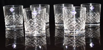 A set of six Edinburgh Crystal whisky tumblers with original labels, each 8.5cm tall, in original