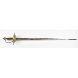 Rapier with brass hilt and cap guard and 84cm double edged steel blade. PLEASE NOTE ALL BLADED ITEMS