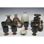 Collection of Janet Leach studio pottery, further St Ives wine set etc, tallest 17cm