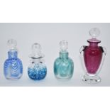 Four Sanders & Wallace glass scent bottles including cranberry and pulled feather examples, all