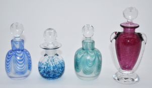 Four Sanders & Wallace glass scent bottles including cranberry and pulled feather examples, all