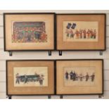 Set of four Chinese paintings on rice paper, largest 19 x 30cm