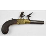 Bond of London flintlock pocket pistol with named and engraved brass lock and frame, folding