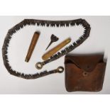 WW1 folding saw by Francis Wood & Son, Sheffield 1918, with leather pouch dated 1916