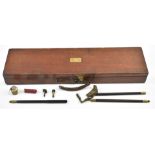 Vintage mahogany and brass shotgun carry case with fitted interior, brass and wooden cleaning rod