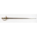 Swedish 18thC sword with brass guard, wire covered grip and 89cm single edged blade. PLEASE NOTE ALL