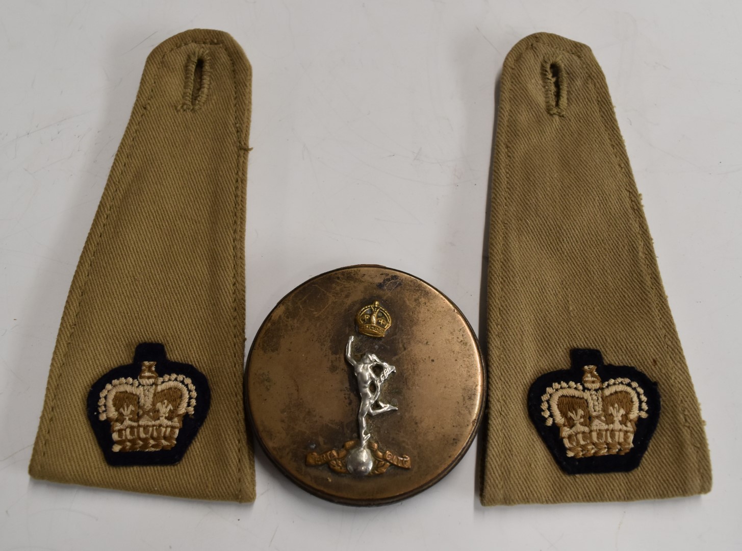British Army Royal Signals officer's khaki field cap, beret and side hat attributed to Major B H - Image 7 of 9