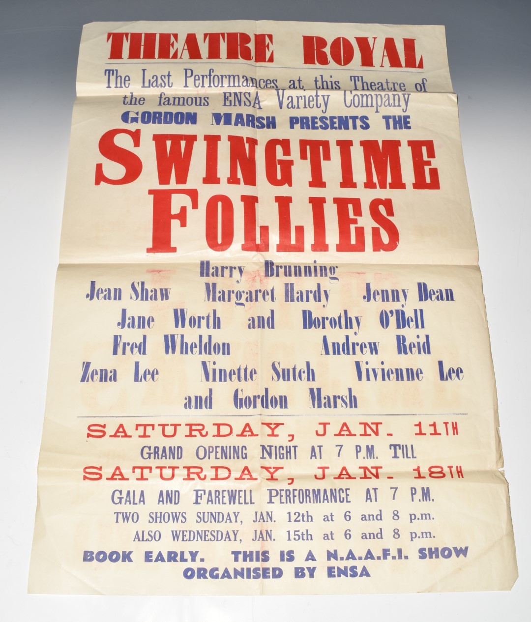 WW2 ENSA interest poster for the Swingtime Follies last performance at the Theatre Royal, 51 x - Image 2 of 6