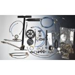 A collection of air rifle and bottle parts and accessories including filling loops, gauges, PCP