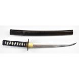 Japanese Wakizashi Samurai sword with shagreen handle, pierced tsuba, ornate fuchi with insect and