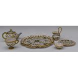 French Quimper style bachelor's tea set on crimped circular tray