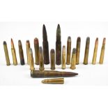 Nineteen deactivated large calibre big game cartridges including .50, .470, Kynoch .477, No.1 Gibbs,