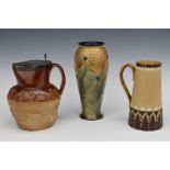 Royal Doulton vase / jug and a salt glazed jug with a hallmarked silver mount