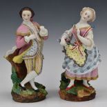 A pair of French figural sweetheart spill holders with CF mark to base, H25cm