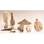 Ten Greek, Roman, Neolithic and similar antiquities including including a pot, largest piece 18cm