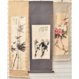 Eleven Chinese 19th/20thC scroll paintings, largest 152 x 50cm