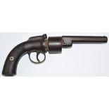 Unnamed six-shot double bar hammer action transitional percussion revolver with engraved frame,