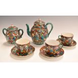Chinese 19th/ 20thC part tea set with enamelled decoration, tallest 16.5cm