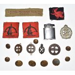 British Army WW2 Women's Transport Service FANY cap and collar badges, buttons and cloth example,