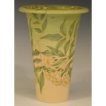 Dennis Chinaworks signed limited edition 9/32 flute vase decorated with jasmine, H16.5cm