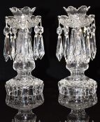 A pair of Waterford Crystal cut glass candelabra lustres, 26cm tall, in original boxes